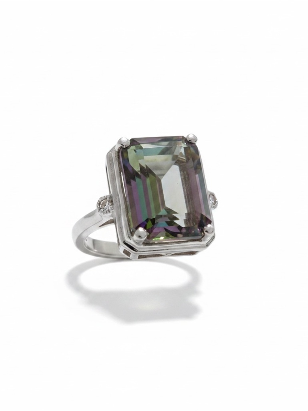10 Carat NWT Mystic Topaz and Diamond Multicolor Emerald-Cut Ring 7.5